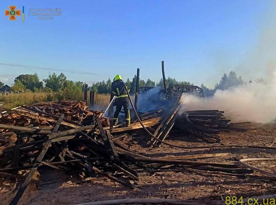 У селі на Житомирщині рятувальники загасили пожежу на приватній території пилорами